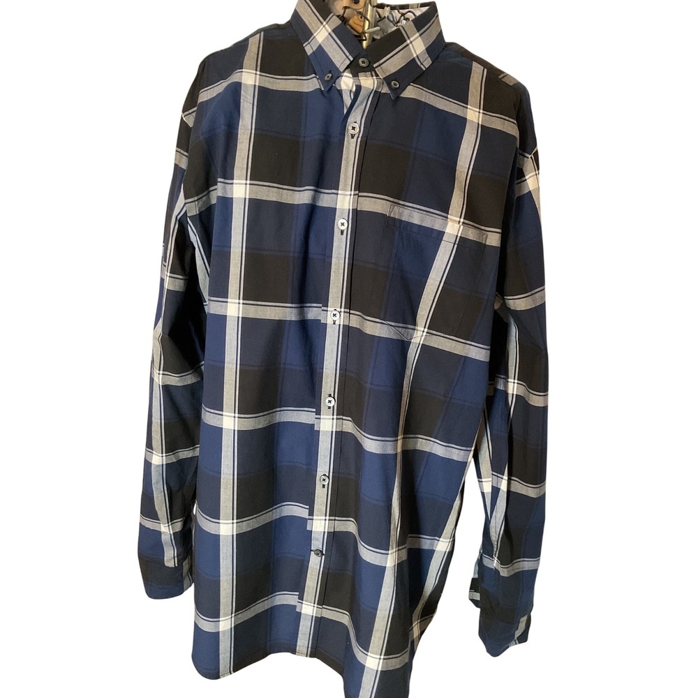 American Eagle Outfitters Mens XL Prep Fit Plaid Button Down Shirt Navy Blue